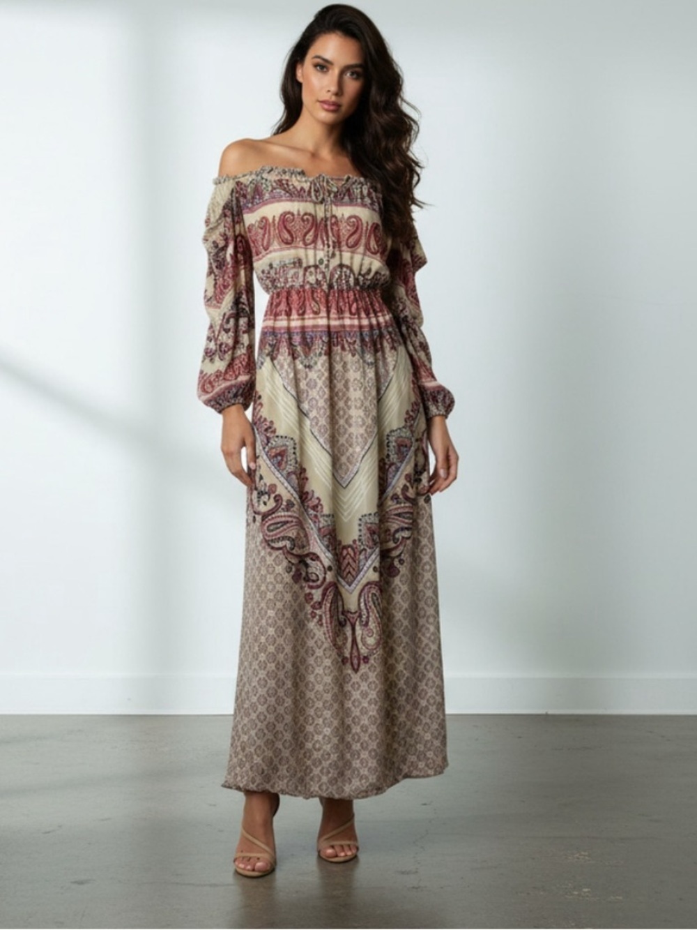 Love Reign Off The Shoulder Boho Printed Sheer Maxi y2k Dress Size Small